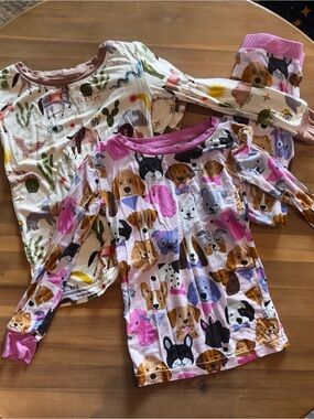 Little Sleepies Girls Long Sleeve Dog Face Pajama Top - Pink & White